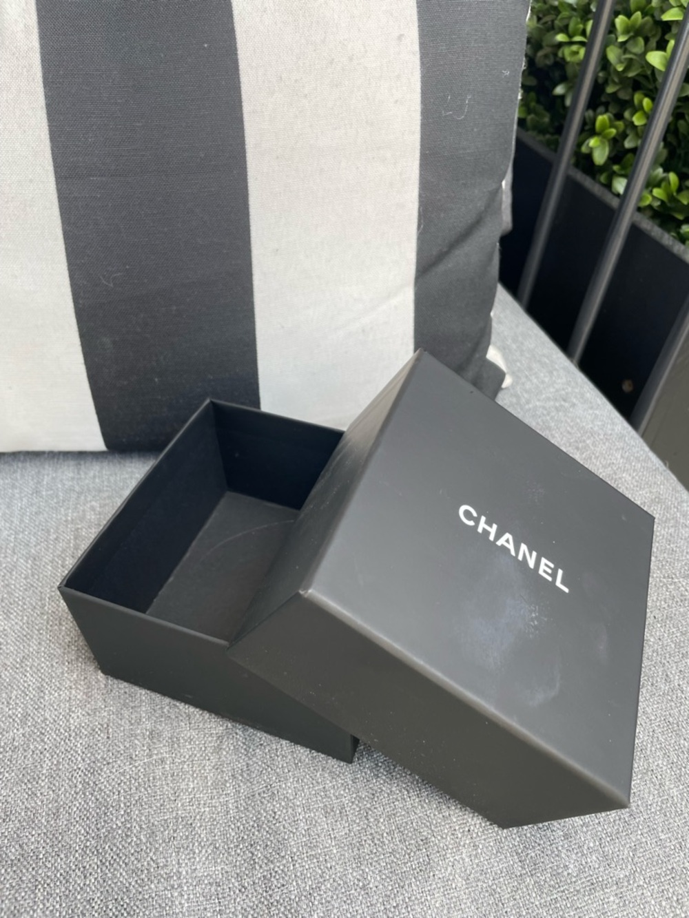 CHANEL Black and White Logo Square Jewelry Box